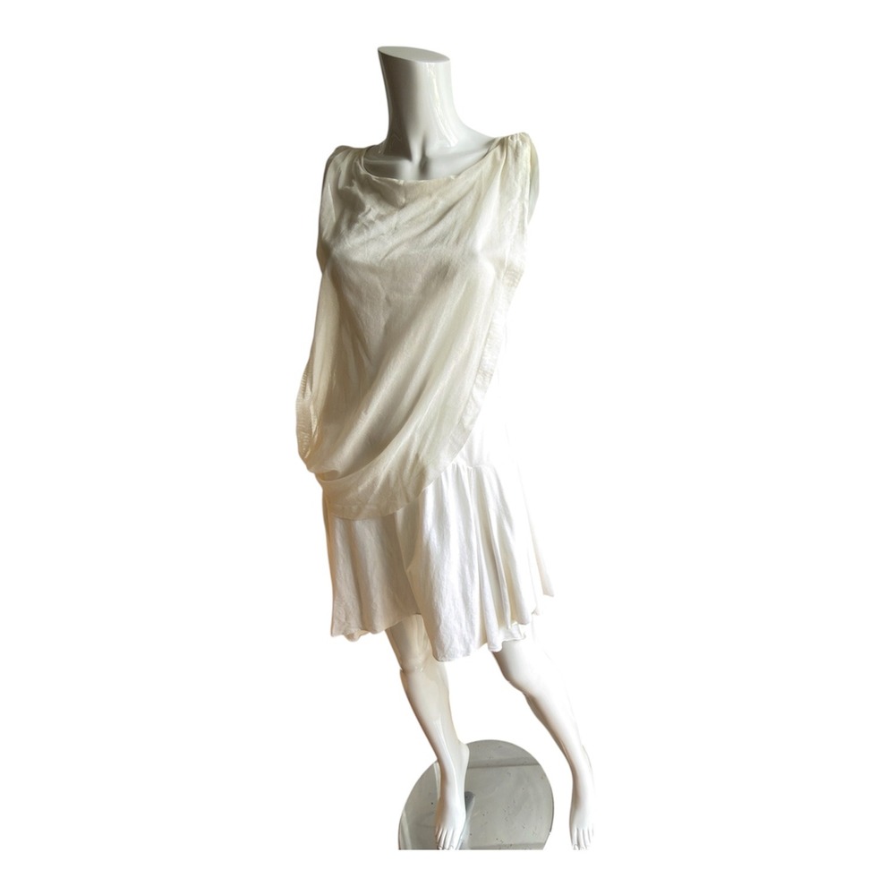 Rebecca Taylor Cream Cotton Draped Mesh Overlay Mini Dress Sleeveless S - Picture 1 of 8